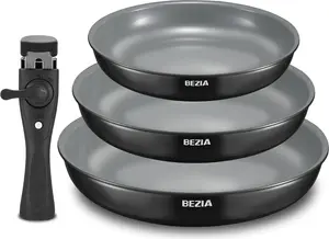 Набор посуды со съемными ручками, набор сковород с керамическим покрытием, подходит для всех источников тепла, 20 + 24 + 28 см, можно ставить друг на друга, можно мыть в посудомоечной машине/использовать в духовке Markenlos