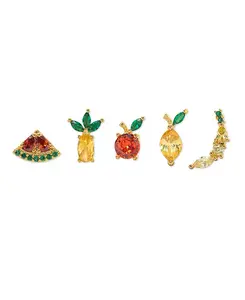 Набор из разноцветных хрустальных сережек-гвоздиков в форме тропических фруктов Girls Crew, gold