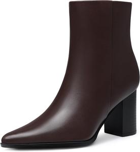 Женские ботильоны на каблуке: 8 см массивный каблук, модные короткие ботинки с острым носком, осенне-зимние ботильоны для вечеринок, офиса, деловых встреч, выходных и отпуска CELLENZ, 53-Brown