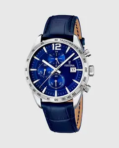 F16760/3 Мужские часы Timeless Chronograph в синей коже Festina, синий