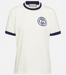 Хлопковая футболка с вышитым логотипом GUCCI, белый