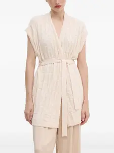 Кардиган с поясом и логотипом Twinset, бежевый