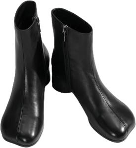 XU RI Happy Bird Стильные ретро ботильоны с квадратным носком для женщин, боковая молния, массивные круглые каблуки, натуральная кожа, деловые повседневные туфли для осени и зимы, белый/черный