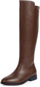 Женские высокие сапоги Modatope до колена с плоским носком, эластичные сапоги с боковой молнией, праздничные высокие сапоги, A-Brown