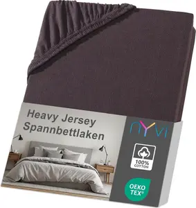 Простыня на резинке DreamScience Heavy Jersey 140x200 - 160x200 см, коричневая, для матрасов высотой до 22 см - Простыня на резинке, сохраняет форму, 160 г/м², эластичная по всему периметру, не требует глажки NYVI