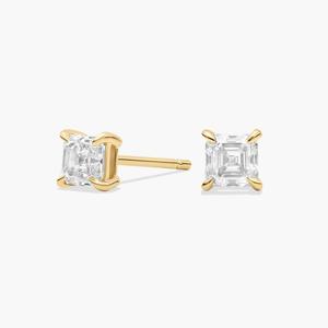 Серьги-гвоздики с бриллиантами огранки Asscher из желтого золота 14 карат (3/4 карата Tw. - HI / SI1-SI2) Blue Nile