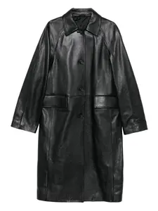 Кожаное пальто с рукавами реглан Toteme, черный