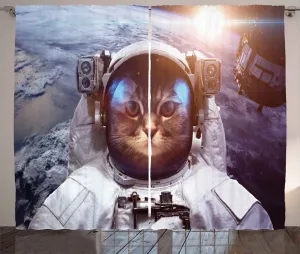 Штора ABAKUHAUS Кошка в деревенском стиле, Космический спутник, затмение, универсальная ленточная штора для гостиной с петлями и крючками, 280 x 225 см, серо-голубой с белым Abakuhaus