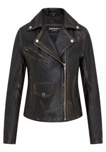 Женская винтажная черная кожаная куртка байкера в стиле Брандо Infinity Leather