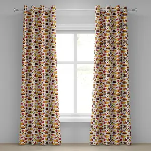Шторы на люверсах ABAKUHAUS "Урожай", милая мультяшная осенняя композиция с орехами, кленовыми листьями, совой, петухом и тыквами, декоративные двухпанельные шторы, 280 см x 175 см, цвет: оранжевый, красный, коричневый Abakuhaus