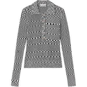 Топ Space dye Check Polo Neck Top GANNI, серый