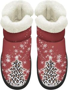 Женские удобные зимние ботинки для ходьбы средней длины с противоскользящей подошвой и подкладкой из искусственного меха, размер США 4.5-12 Chririnla, Leopard Print Christmas Tree