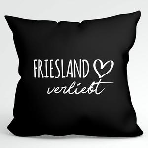 УРАА! Подушка Влюбленная Фрисландия декоративная наволочка без наполнения 40х40см Черная с названием любимого региона Hellweg Druckerei