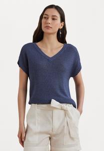 Футболка Lauren Ralph Lauren Linen Blend Short Sleeve V Neck Jumper, Capri Blue/Blue