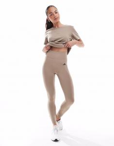 Леггинсы Adidas Training Optime Essentials без переднего шва длиной 7/8 мелово-коричневого цвета Adidas Performance