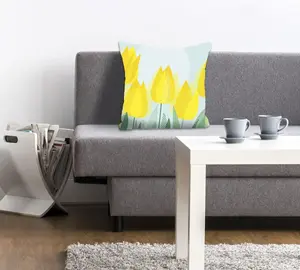 Декоративная подушка Queence "Ребекка", с желтыми тюльпанами, чехол без наполнителя, 1 шт 40х40 см, цвет gelb + bedruckt