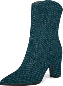 Женские ботильоны MOVINSTEPS в ковбойском стиле с закрытым носком, модные, с боковой молнией, из лакированной кожи, массивный высокий каблук, средняя голень, каблук 3,3 дюйма, Dark Green Snake