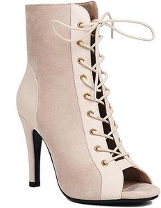 Женские танцевальные ботильоны JXUZY Jazz с открытым носком, кружевными шнурками и высоким каблуком типа «стилет» Generic, D919-Beige