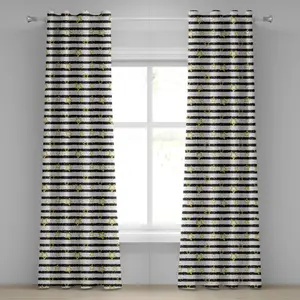 Штора на люверсах ABAKUHAUS Звезды с цифровым эффектом на полосатом узоре для праздничной тематической вечеринки, декоративная, двухпанельная, 280 см x 175 см, цвет: черный, белый, желтый Abakuhaus