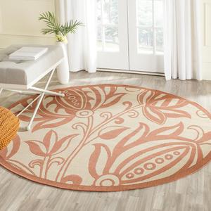 Ковер SAFAVIEH, 161 x 161 см, Washable Rug Outdoor Courtyard Collection - круглый, Natural & Terracotta, без линьки и легкий в уходе, идеален для патио, заднего двора, прихожей (CY2961-3201)