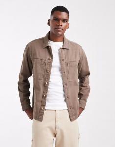 Рубашка из плотного твила коричневого цвета Asos Design