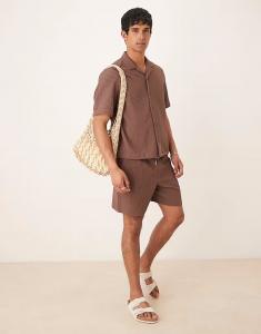 Рубашка свободного кроя с плиссировкой коричневого цвета Asos Design