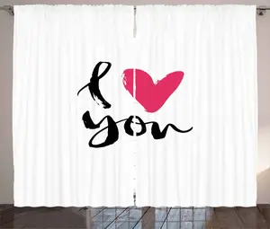 Штора ABAKUHAUS Рустикальная любовь, нарисованная вручную, романтический дизайн, универсальная тесьма для гостиной с петлями и крючками, 280 x 225 см, розовый, белый, черный Abakuhaus