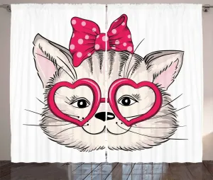 Штора ABAKUHAUS "Кошка в деревенском стиле", в форме сердца, стеклянный бант, универсальная ленточная штора для гостиной с петлями и крючками, 280 x 175 см, цвет: пурпурный, бежевый, черный Abakuhaus