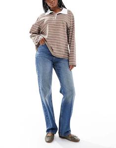 Джинсы Pieces Kate с высокой талией и прямыми штанинами, средне-синего цвета