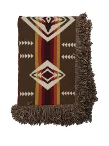 Шерстяной плед с геометрическим узором и бахромой Rakki, коричневый