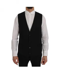 Полосатый шерстяной жилет с застежкой на пуговицы. Dolce & Gabbana, черный