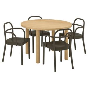 Стол и 4 стула с подлокотниками STOCKHOLM 2025/STOCKHOLM 2025 IKEA, 115 см, цвет oak veneer/dark brown