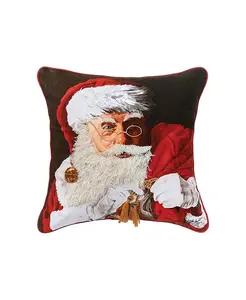 Декоративная подушка с рисунком и вышивкой «Санта-Клаус с игрушками», 18 x 18 дюймов C&F Home, black