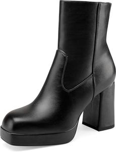 Женские ботильоны на высокой массивной подошве с квадратным носком и боковой молнией Oh Mispares, уютные кожаные ботинки Gogo, Black Pu