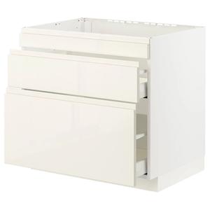 Нижний шкаф варочная панель/3 фасада/2 ящика METOD/MAXIMERA IKEA, 80x60x70 см, цвет white/voxtorp high-gloss light beige
