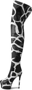 LINMUYOUJIA Белые черные ботфорты выше колена Женские леопардовые и зебровые принты Лаймово-зеленые Каблук-стилет Платформа Газетный принт Закрытые на колено Круглый носок Боковая застежка-молния Сексуальные унисекс туфли на высоком каблуке
