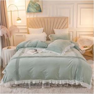 YUSIWOAL Комплект постельного белья из плюша с кружевом и стеганой юбкой