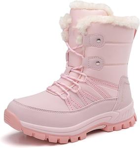 Зимние женские водонепроницаемые сапоги до середины икры - с регулируемой шнуровкой, классическим круглым носком, удобные, теплые, с мехом Generic, Pink