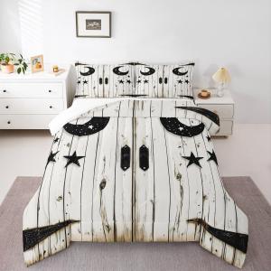 Erosebridal Комплект постельного белья Rustic Barn Door в стиле фермерского дома с принтом луны и звезд, Black White