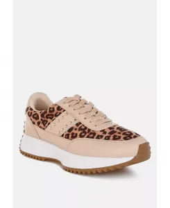 Женские кроссовки Lepark из натуральной кожи с леопардовым принтом Rag & Co, загар/бежевый