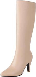 Женские элегантные высокие сапоги до колена с каблуком, модные длинные ботильоны, осенне-зимний стиль для вечеринок Generic, Khaki