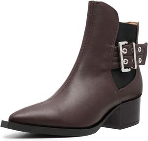 Женские ботильоны FOWT на платформе с заостренным носком, массивным средним каблуком, ремешком на щиколотке, модная обувь, размер 4-16 US, Brown