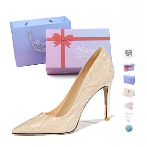 Take the Qin Стройные каблуки на шпильке женские серебристо-шампань золото [подарочный набор] (с подарком), цвет Champagne Gold[Gift Box Set](Gift Included)