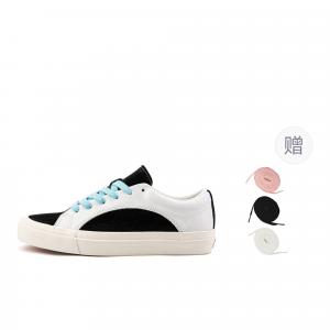 WANSWER Амортизирующие устойчивые к истиранию низкие скейтборд кроссовки унисекс черно-белые с синими шнурками, цвет Black White (Blue Shoelace)