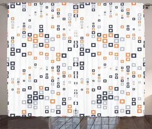 Штора ABAKUHAUS с геометрическим рисунком в деревенском стиле, квадратная композиция, присборенная тесьма для спальни с петлями и крючками, 280 x 245 см, бледно-оранжевый, темно-синий Abakuhaus