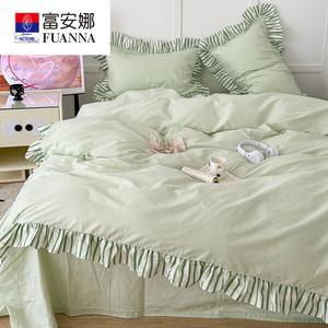 FUANNA Комплект постельного белья 1,5 м, 4 предмета, для одеяла 200x230 см, бамбуковый зеленый в полоску, хлопок, кружево