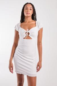 Текстурированное платье с объемными рукавами и вырезом под ключ Pink Vanilla, белый