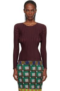 Pleats Please Issey Miyake Футболка с ребристыми складками бордового цвета, январь