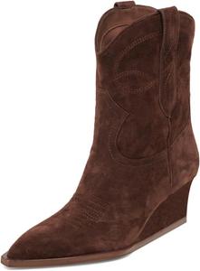 Женские западные ковбойские сапоги с острым носком, на высокой подошве, низкий каблук, ботильоны, для вечеринок, зимняя обувь для холодной погоды, размер 4-16 US Wo wagas, Dark Brown