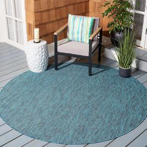 Ковер SAFAVIEH, 201 x 201 см, для улицы из коллекции Courtyard, моющийся, круглый, цвет Grey & Aqua Blue, не линяет, легко чистится, идеально для патио, заднего двора, прихожей (CY8403-37222)